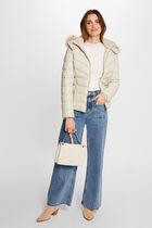 Doudoune simili cuir capuche ivoire femme