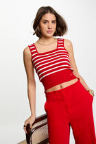 Knitted top wide straps red women