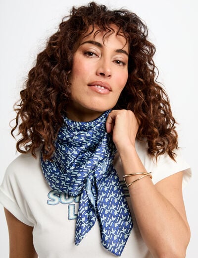 Satin printed scarf blue women