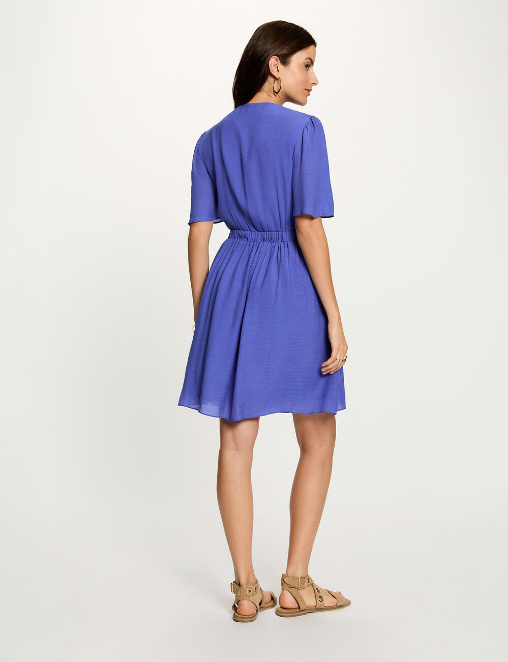 Pleated short dress blue women