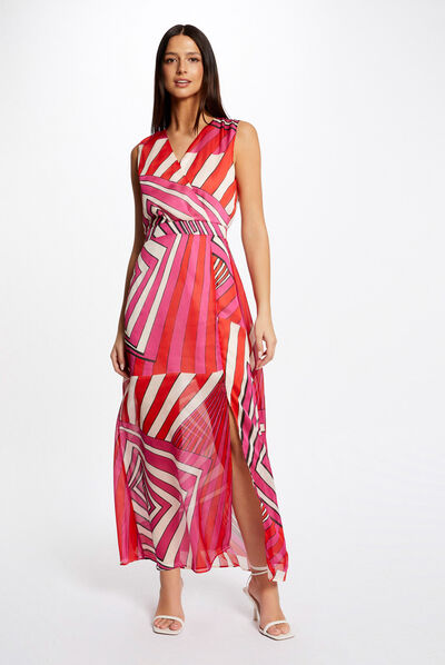 Maxi waisted dress geometric print multico ladies'