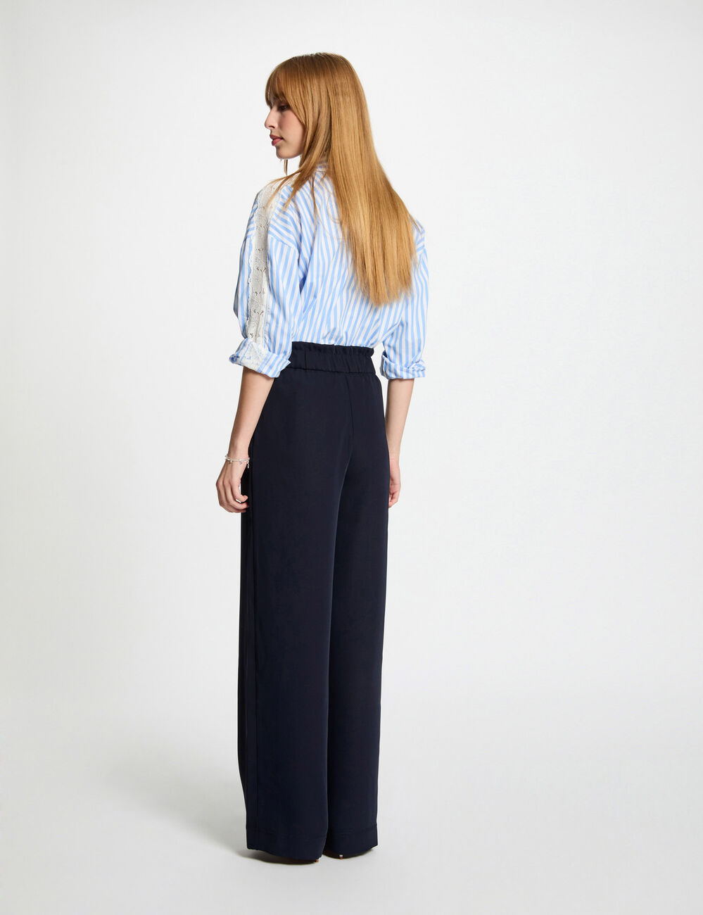 Wide leg trousers navy blue women