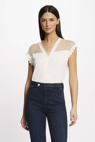 Short-sleeved t-shirt with dobby spot ecru ladies'