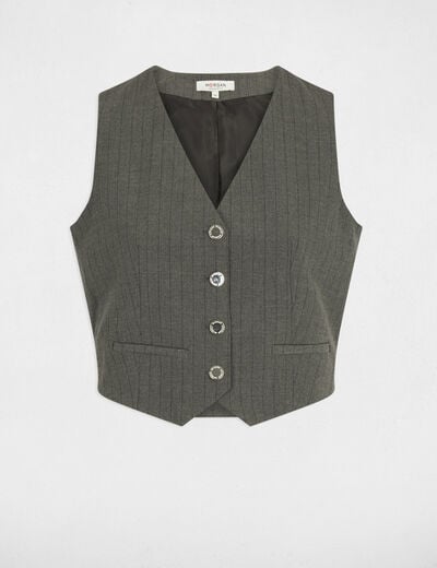 Striped sleeveless cardigan mid-grey women