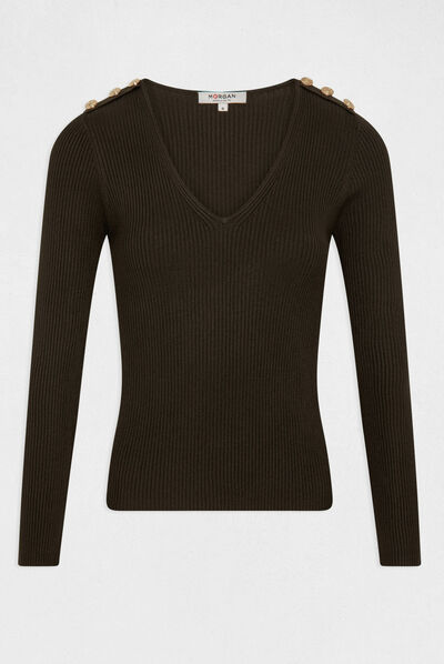 Long-sleeved jumper with buttons dark green ladies'