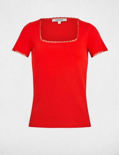 Short-sleeved ribbed t-shirt orange women