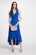 Robe midi droite fluide bleu electrique femme