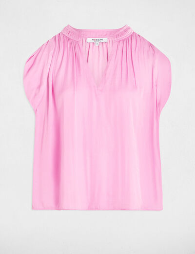 Satin short-sleeved blouse pink women