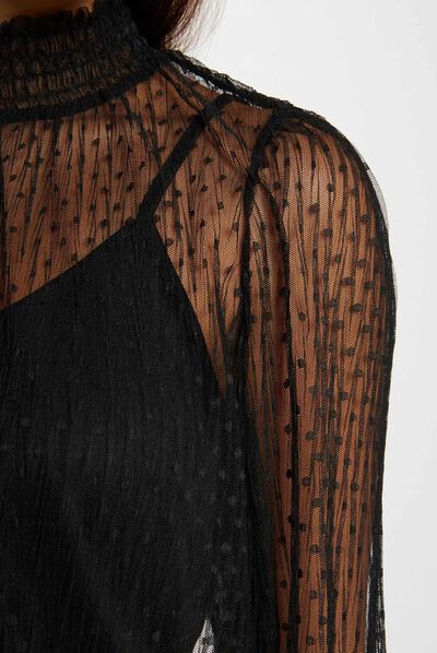 Long-sleeved t-shirt with dobby spot black ladies'