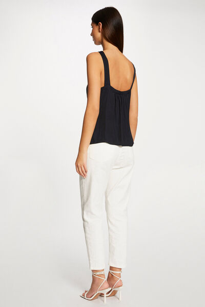 Blouse wide straps with lace navy ladies'