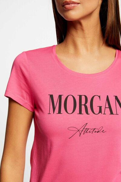 Short-sleeved t-shirt with message fuchsia ladies'