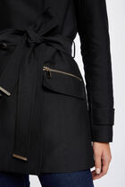 Trench cintré ceinturé à capuche noir femme