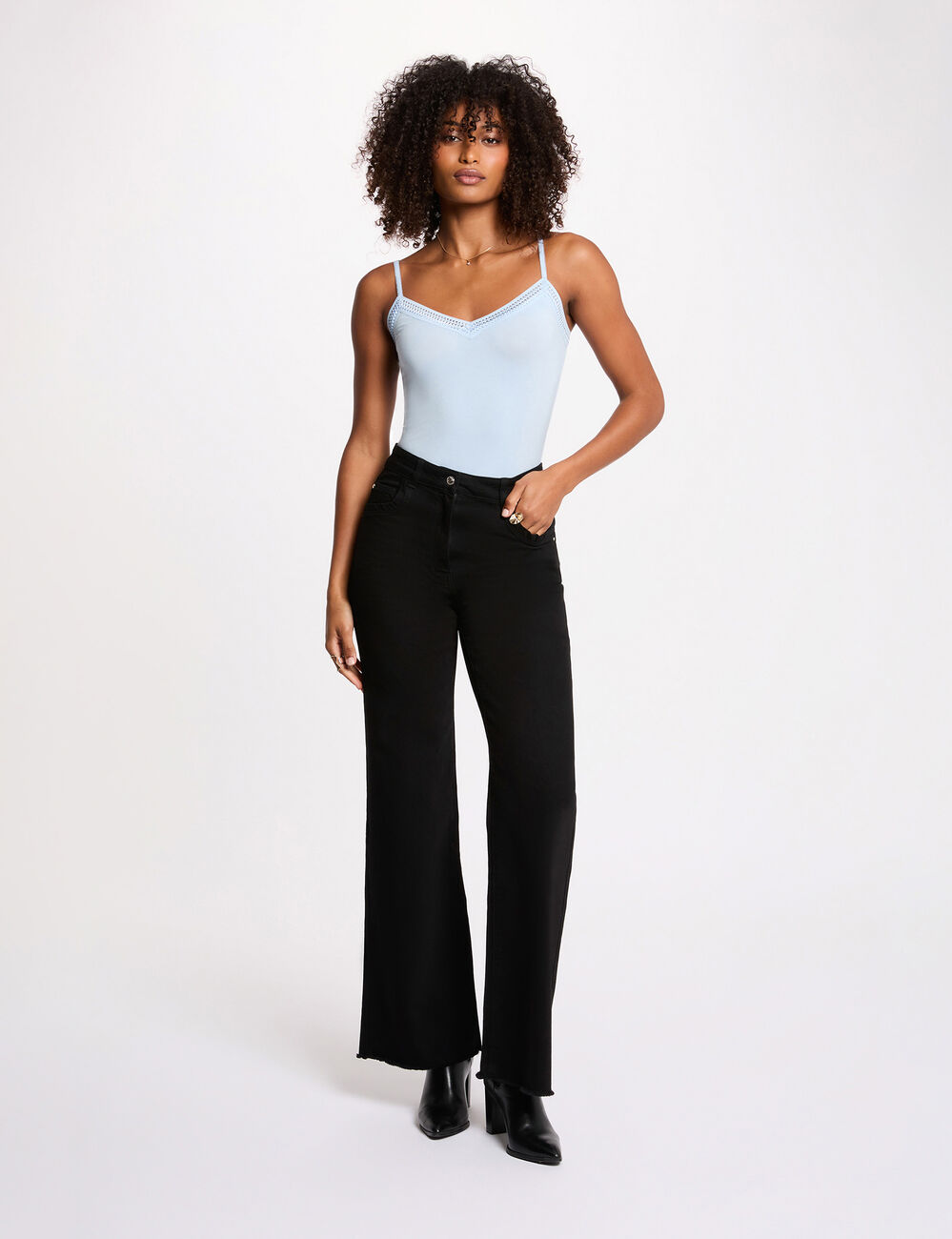 Vest top thin straps with lace strips sky blue women