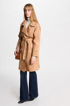 Long suede trenchcoat light brown women