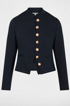 Short jacket with mandarin collar navy blue women