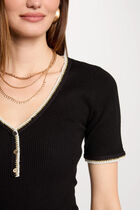 Short-sleeved ribbed jumper black women