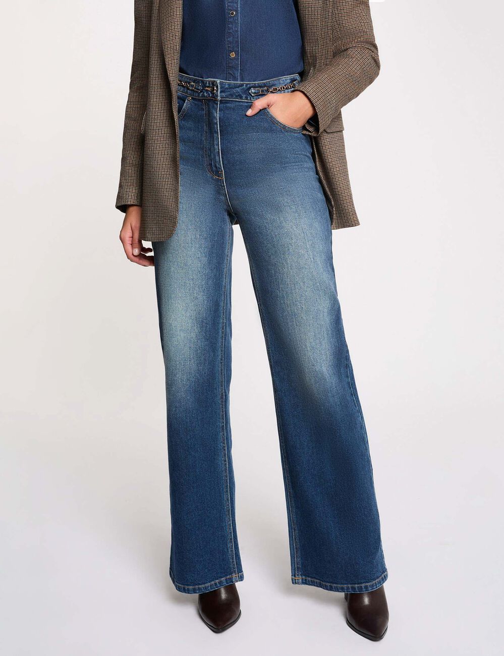 High-waisted wide-leg jeans denim stone women