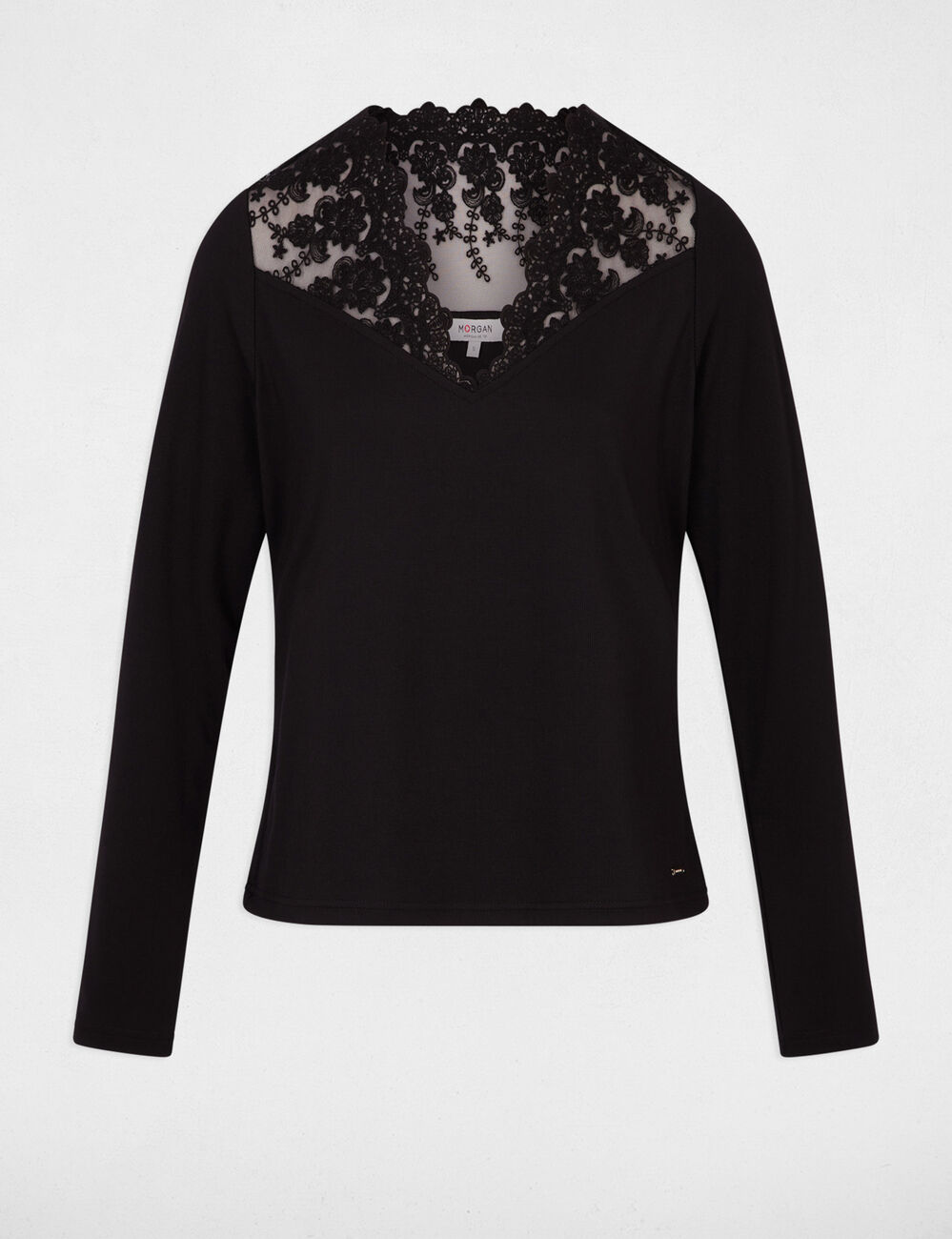 Lace V-neck t-shirt black women