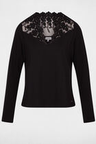 Lace V-neck t-shirt black women