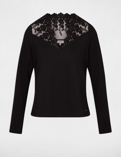 Lace V-neck t-shirt black women
