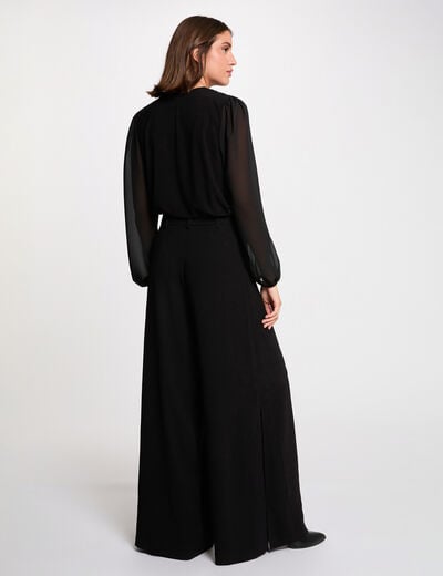 T-shirt with voile and tie neck black women