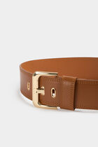 Wide faux leather belt camel women