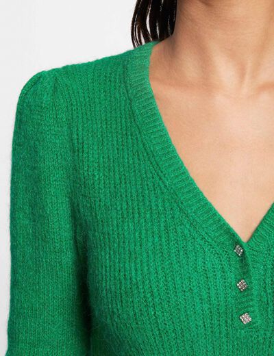 Long-sleeved jumper with V-neck mid-green ladies'