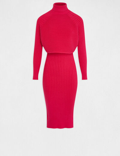 Fitted midi jumper dress 2 en 1 effect medium pink ladies'