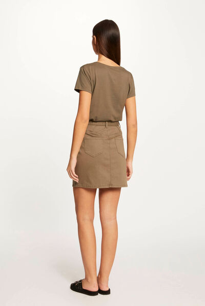 High-waisted belted straight skirt khaki green ladies'