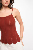 Knitted top thin straps cognac brown women