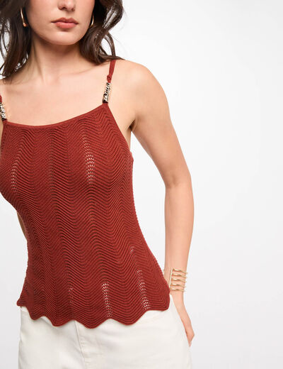 Knitted top thin straps cognac brown women