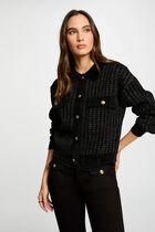 Buttoned cardigan lapel collar black women