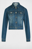 Short denim jacket stone wash denim women