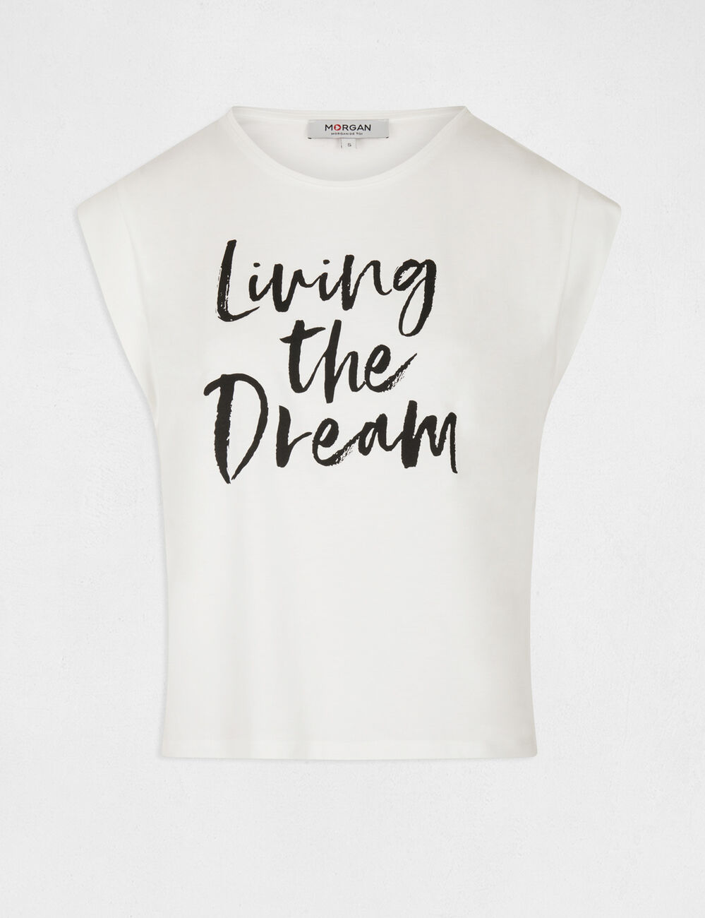 Short-sleeved t-shirt with message ecru women