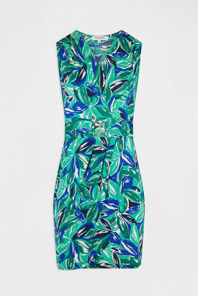 Fitted dress with ornament vegetal print green ladies'