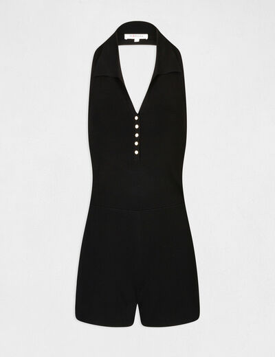 Knitted fitted playsuit with open back black ladies'