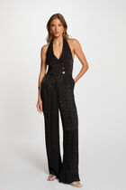 Combinaison longue col en V noir femme