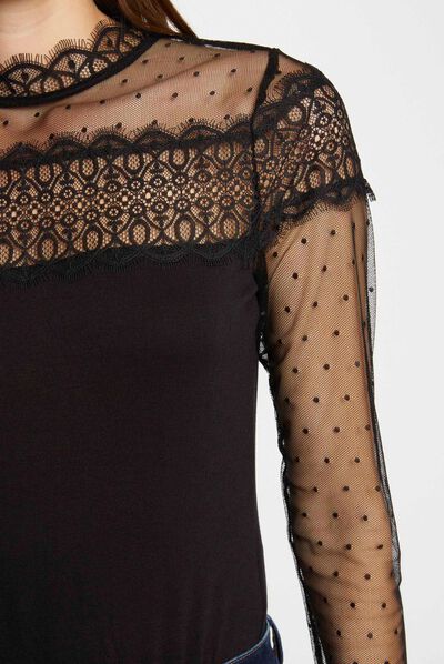 Long-sleeved t-shirt with lace black ladies'