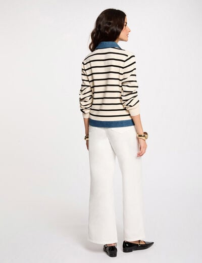Striped cardigan lapel collar ivory women