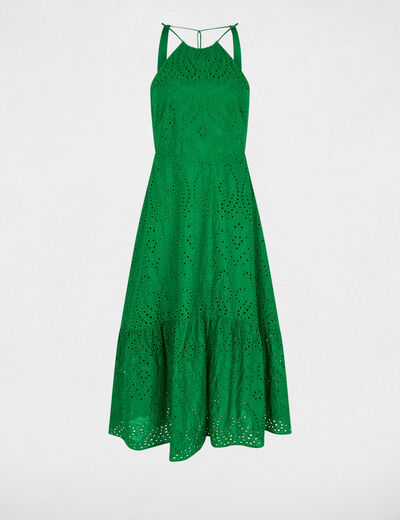 Long dress with broderie anglaise meadow green women
