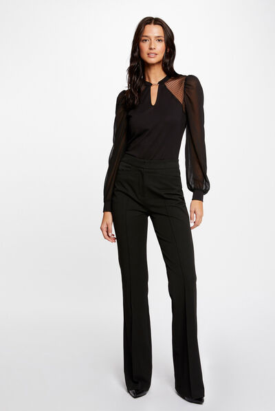 Long-sleeved t-shirt with dobby spot black ladies'