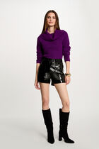 Ribbed jumper cowl neck purple women