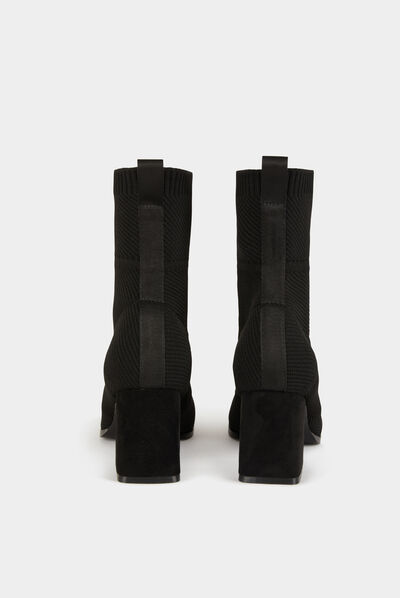 Ribbed boots with block heels black ladies'