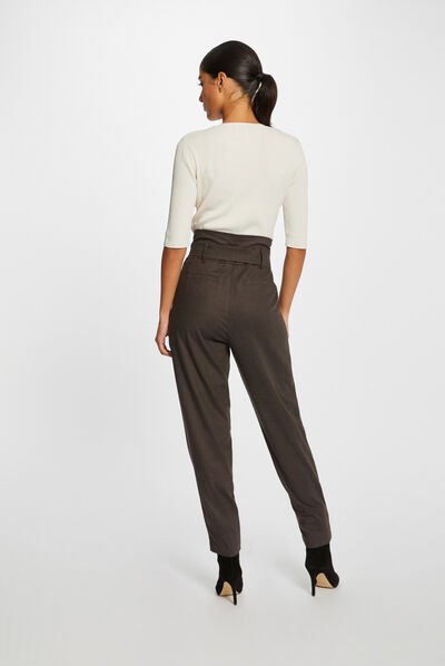 Paperbag belted trousers chestnut brown ladies'