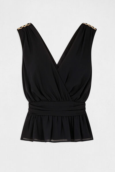 Sleeveless blouse with chain details navy ladies'