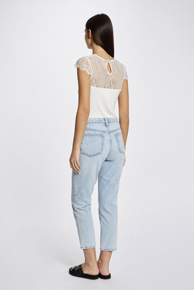 Short-sleeved t-shirt with lace ecru ladies'