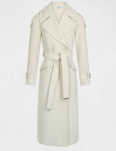 Long waisted coat faux leather details medium ecru ladies'