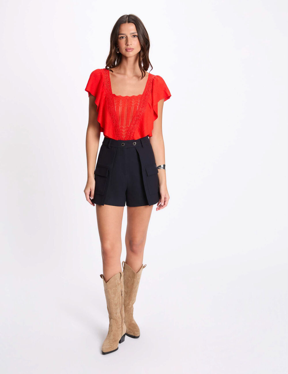 Lace short-sleeved jumper orange women