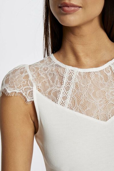 Short-sleeved t-shirt with lace ecru ladies'
