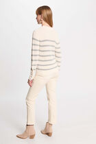 Pull col rond et rayures ivoire femme